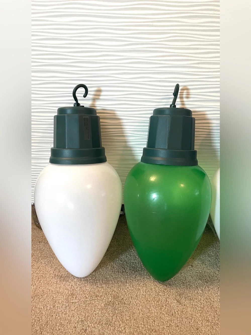 4 Large 13” Blow Mold Light Bulbs LED Jumbo Christmas Ornament White Green